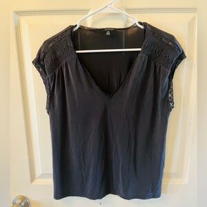 Lucky Brand Black Lace V-Neck Blouse with Lace Detail, size Small